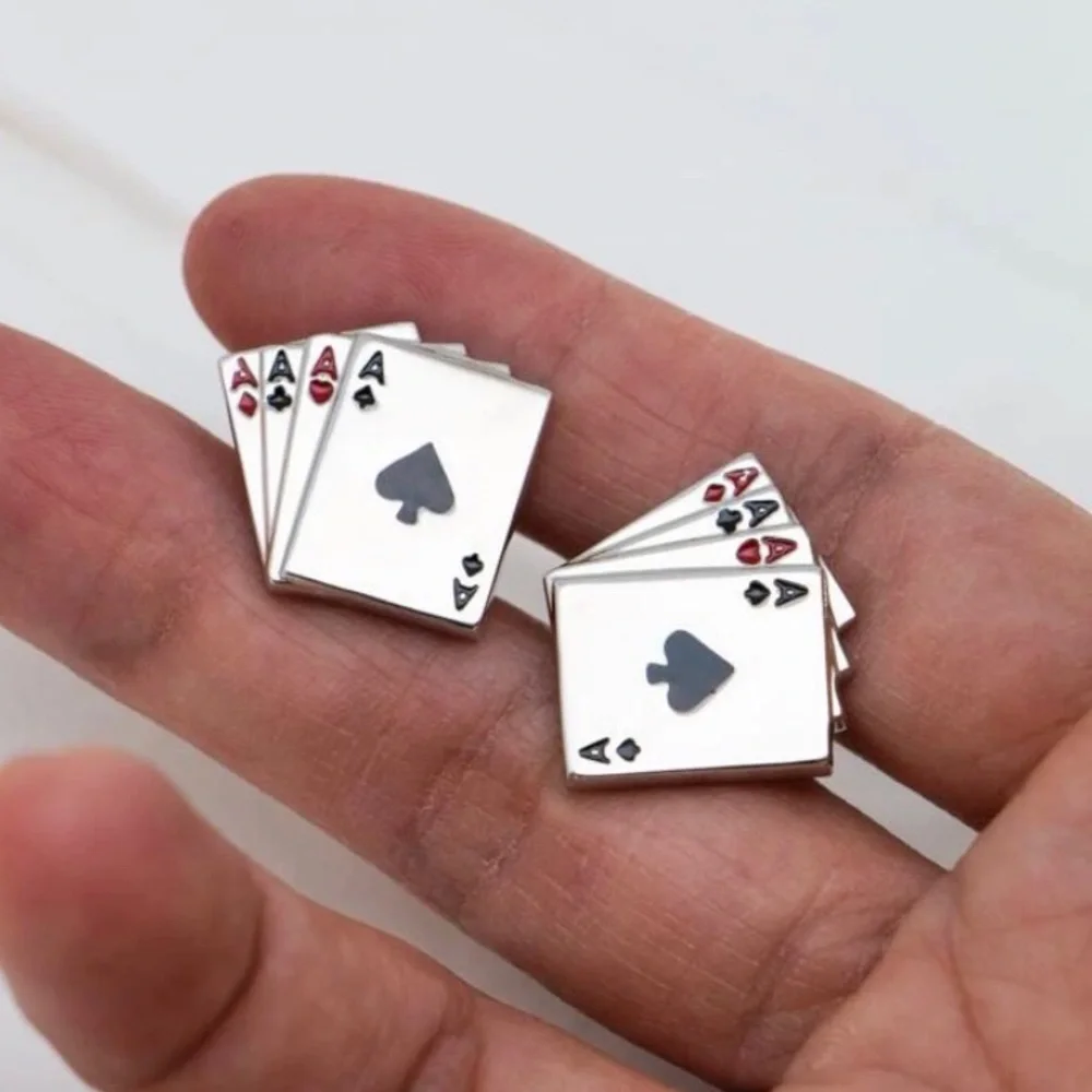 New Aces Wild Four Ace Silver Playing Card Cufflinks ~ Poker ~Groom / Best Man